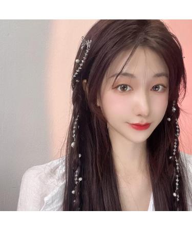 fdsmall Rhinestone Hair Barrettes Pearl Tassel Hair Chain Hair Clips Hairpin Hair Jewelry Hair Accessories for Women Girls (Silver) - Buy Online on GoSupps.com