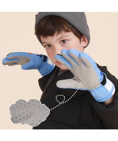 Kids Ski Gloves Mittens Waterproof | Winter Warm Snow Gloves for Boys Girls 2-10 Years | Thermal Fleece | Pink Purple Blue Cartoon | Light Blue-1 - Buy Online on GoSupps.com
