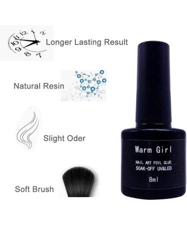 Warm Girl Nail Foil Art Set | 2 x 8ml Transfer Gel, 20 Foil Stickers | Nail Art Decoration Kit with UV/LED Lamp Required - Buy Online on GoSupps.com