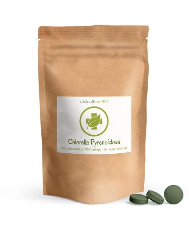 Organic chlorella Pressage 500 mg - (approx. 250 pieces of 500 mg) - natural product - vegan pure genetic engineering -free - without additives - manufactured in DE