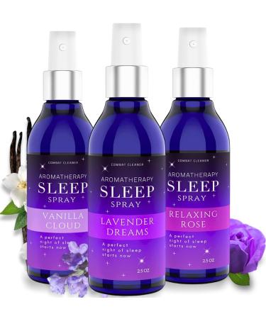 Pillow Sleep Spray Mist for Deep Sleep | Help Stress & Anxiety Relief Aid | (Pack of 3) Calming Lavender Vanilla Rose Mist | by Combat Cleaner