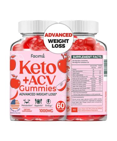 Facime Premium Keto ACV Gummies Keto Gummies Supplement for Women and Men with 1000MG Apple Cider Vinegar & Vitamin B12 Detox & Cleanse Vegan Non-GMO Made in USA 60 Gummies