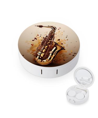 Saxophone Musical Notes Contact Lens Case with Mirror Portable Cute Eye Contact Lens Box Travel Kit