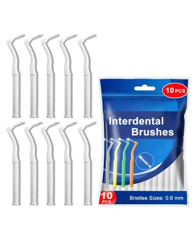 10 PCS Interdental Brushes with Anti-Bacterial Coating Dental Brushes for Between Teeth and Gums 0.6mm Interdental Brush with Non-Slip Handle Angled Neck (0.6 mm)