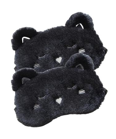 2pcs Cute Animal Sleeping Mask Soft Plush Eye Mask Blindfold Cover for Kids Girls Women Sleeping Mask Black Cat Sleeping Eye Mask Eye Cover Eyeshade for Teens Girls