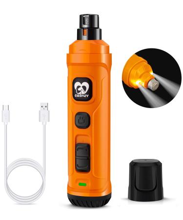 Casfuy Dog Nail Grinder with 2 LED Light - New Version 2-Speed Powerful Electric Pet Nail Trimmer Professional Quiet Painless Paws Grooming & Smoothing for Small Medium Large Dogs and Cats Orange