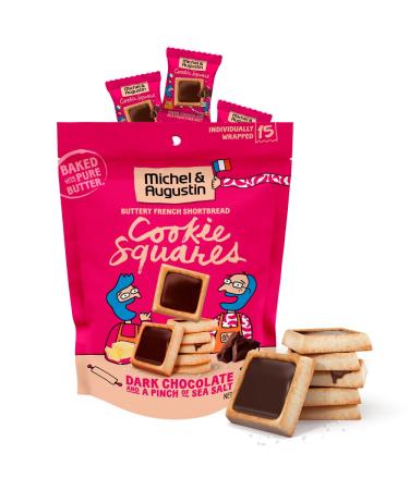 Michel et Augustin Gourmet Chocolate Cookie Squares | Dark Chocolate & Sea Salt | Individually Wrapped European Cookies | 15 French Shortbread Cookies