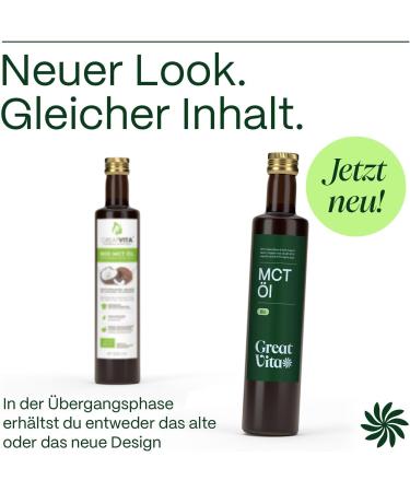  GREAT VITA GreatVita Bio MCT Coconut Oil 2 x 500ml | 60% Caprylic Acid (C8) & 40% Fatty Acids (C10) | 100% Pure MCT Oil Taste-Neutral - - Buy Online on GoSupps.com