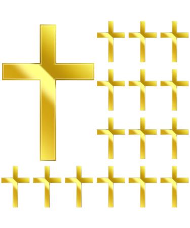 16 Pieces Baptism Cake Toppers Crossing Cupcake Toppers Gold Mirror Acrylic Cake Topper Baptism Decor Christian Decorations (Classic Style)