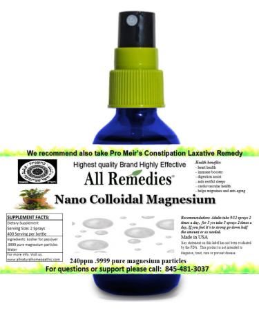 Liquid Magnesium Nano Colloidal Magnesium Mineral Liquid 2oz 240ppm Kosher all remedies colloidal Mineral Adults Men Women Kids 2 Ounce