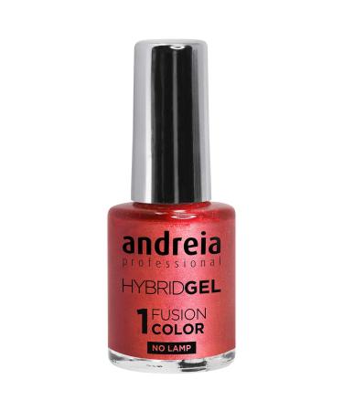 Andreia Professional Hybrid gel nail polish - 2 steps and no lamp required durable and easy to remove - fusion color H50 pink coral - shades of metallic -red 10.5 ml H50 pink coral