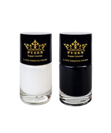 PUEEN Super Intense Nail Art Stamping Polish Must Have Color Collection - (805 Black Jack + 806 Pure White) 12ml each - BH000872