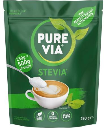 Pure Via Stevia Leaf Zero Calories Sweetener 250g - Natural Zero-Calorie Sweetness for Guilt-Free Indulgence (2 x 250g) - Buy Online on GoSupps.com