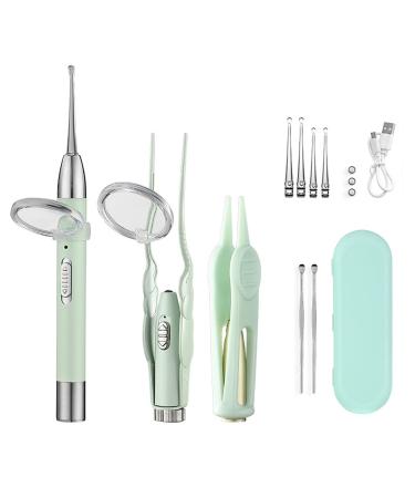 LED Ear Wax Removal Kit Prevent Scratching Clear View with Wide Handle Built in Led Light Clear View for Children Light Green