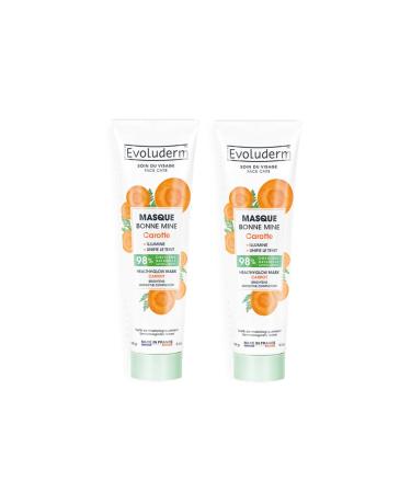EVOLUDERM - Carrot Healthy Glow Mask - 150gr - 98% Natural Ingredients - Vegan - Made in France - Pack of 2 x 150gr