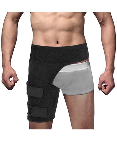Hip Thigh Brace Adjustable Groin Wrap fits Right Left Leg Women Men Compression Thigh Support Brace for Sciatica Nerve Pain Relief Recovery Rehab black