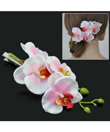 Women Fashion Orchid Flower Hair Clips for Wedding Bridal Hawaii Party Hair Accessories (White) - Buy Online on GoSupps.com