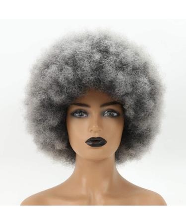 Smoky Gray Short Afro Wig for Black Women - Unisex Large Bouncy Kinky Curly Synthetic Wig - Buy Online on GoSupps.com