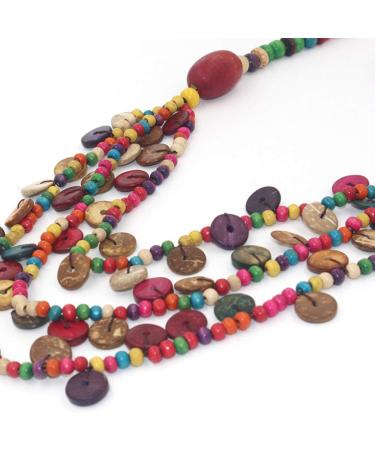 Kesyoo Bohemian Multi-Layer Coconut Pearl Necklace | Colorful Pendant Jewelry for Women | Perfect Summer Party & Hawaii Luau Gift - Buy Online on GoSupps.com