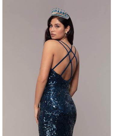 Vofler Gold Tiara with Teal Blue Crystal - Royal Queen Rhinestone Headpiece for Women and Girls | Perfect for Weddings, Prom, Pageants, and Parties - Buy Online on GoSupps.com