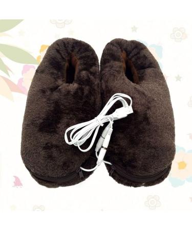 USB Electric Heating Slippers - Brown Plush Foot Warmers for Winter | Cozy Household Heating Shoes - Buy Online on GoSupps.com