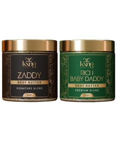 KXNG Cosmetics Shea Body Butter Cream Duo 2 4oz (Rich Baby Daddy & Zaddy) | Luxury & Organic Shea with Cocoa Mango & Coconut Oil | Mens Body Butter for Black Men & Women | Deep Moisture for Hands