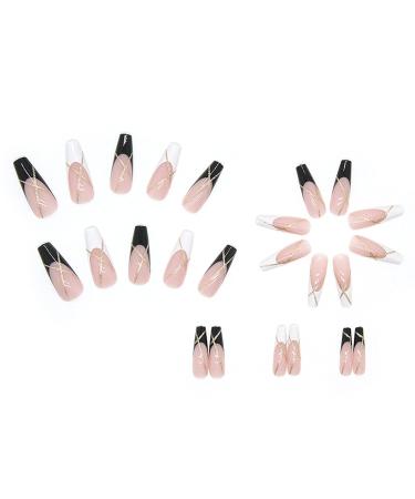 Justotry 24 Pieces Black & White French Press on Nails - Ballerina Coffin Fake Nails for Women | Long-lasting & Easy to Apply - Buy Online on GoSupps.com