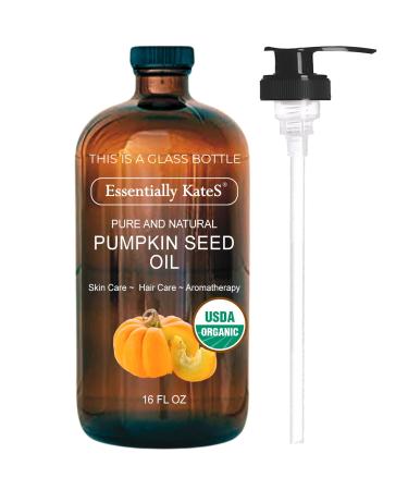 Pumpkin Seed Oil 16 fl oz (Glass Bottle) - USDA Organic Cold Pressed - 100% Pure and Natural - Hexane Free Phthalate Free - Skin Hair Body Massage Oil