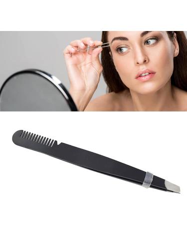 Multi-Purpose Stainless Steel Eyebrow Tweezers - Ergonomic Precise Slanted Tip & Comb - Black - Buy Online on GoSupps.com