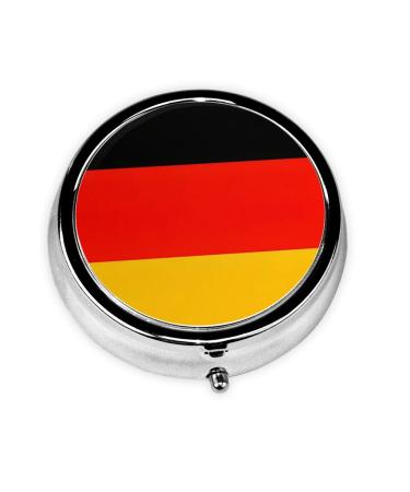 Germany Flag Portable Metal Pill Box Round Mini 3-Compartment Plastic Insert hinged Fastening Design Suitable for Small Pills Must-Have for Travel