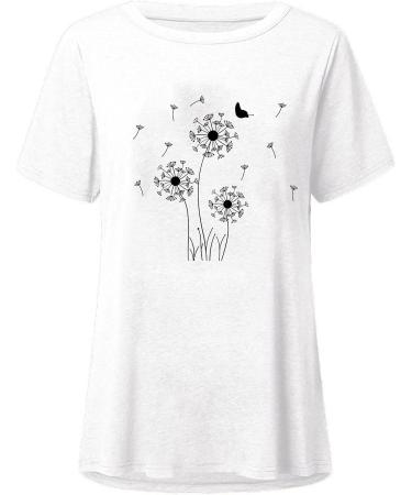 Dandelion Print Sequin Top - Women's Loose Short Sleeve Shirt in Stylish Solid Color - Buy Online on GoSupps.com