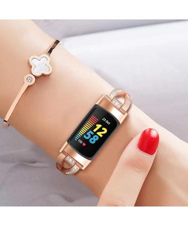 Abanen Metal Bands for Fitbit Charge 5 - Rose Gold Alloy Bling Bands | Adjustable Lightweight Wristbands for Women with Stainless Steel Quick Release Adapter - Buy Online on GoSupps.com