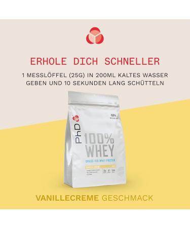 PhD Nutrition 100% Whey Protein Powder - Premium Grass-Fed 20g Protein & 5.6g BCAAs Vegetarian Muscle Support 1kg Vanilla Cream - 40 Servings - Buy Online on GoSupps.com