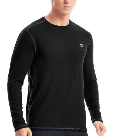 Zengjo Men's Long Sleeve Athletic Base Layer Shirt - Lightweight Undershirt | X-Small, Black - Buy Online on GoSupps.com