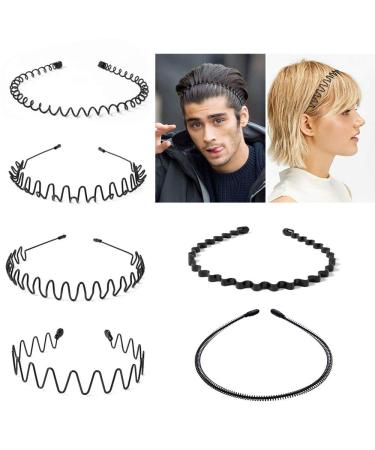 Sporgo metal hair band 6 pieces black wave metal headband women men slide -resistant elastic headband hair straps hair -tires hair accessories forehabar accessories for outdoor sports yoga
