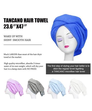 Tancano Large Microfiber Towel for Curly Hair - Anti-Frizz Super Absorbent 59.9 x 129.9 cm - Versatile Bath Spa & Makeup Towel - S. Blue - Buy Online on GoSupps.com