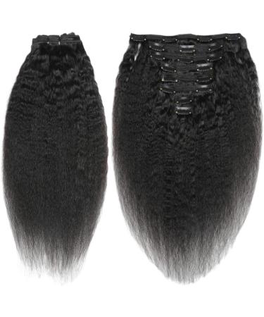 Saisifen Clip in Human Hair Extensions Kinky Straight for Black Women 8 Pieces with 18 Clips in Remy Human Hair Double Weft 120g/Set #1B Natural Color 61 CM 24 Inch 61 CM/24 Inch Kinky Straight - Buy Online on GoSupps.com