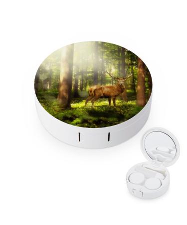 Bagea-Ka Magic Forest Mystery Deer Bear Pattern Contact Lens Case Box Eye Care Kit Holder Mirror Box with Tweezers Remover Tool Solution Bottle for Outdoor Travel & Home