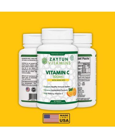 Zaytun Halal Vitamin C 500mg Tablets with Rose Hips | Immune Support & Antioxidant | Vegan & Gluten-Free | 2 Months Supply - Buy Online on GoSupps.com