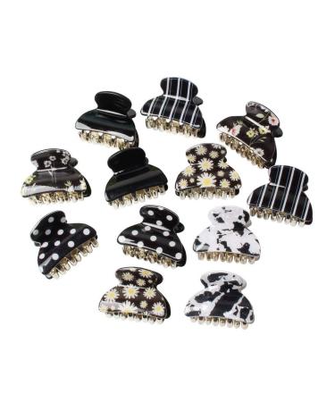 1.57 inch Floral Printed Small Acrylic Hair Claw Clips for Girls and Women Plastic No-Slip Grip Jaw Hair Clip Hair Jaw Clamp Pack of 12 (Color D)