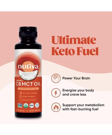 Nutiva Organic C8 MCT Oil 12 Fl Oz - Keto Fuel from Non-GMO Coconuts, 14g MCT, USDA Organic - Vegan & Gluten-Free - Energy Boost for Coffee, Shakes & Salads - Buy Online on GoSupps.com