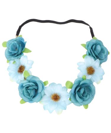 Beaupretty Flower Wreath Women Girls Headband Floral Garland Bridal Headband Crown Bohemia Headdress for Festival Wedding (Mint Green)
