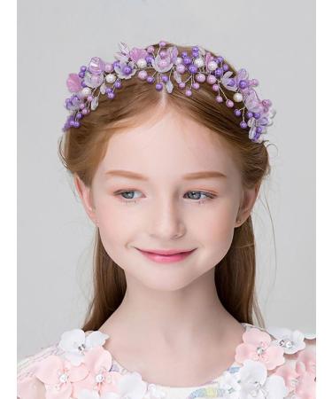 IYOU Princess Pearl Headband Purple Flower Communion Headpiece Birthday Bridal Wedding Hair Accessories for Girls - Buy Online on GoSupps.com