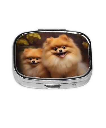 Yellow Pomeranian Printing 2 Compartment Small Pill Case Cute Small Pill Box Purse Pill Boxs Travel Pill Organizer for Pocket Purse and Travel Gifts