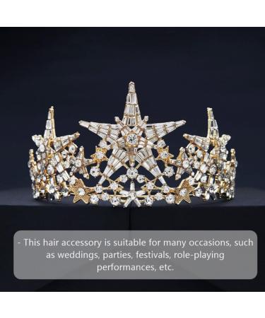 Lurrose Rhinestone Crown Tiara Headband for Brides & Girls - Golden Bridal Star Crown for Wedding Birthday Party & Prom - Buy Online on GoSupps.com