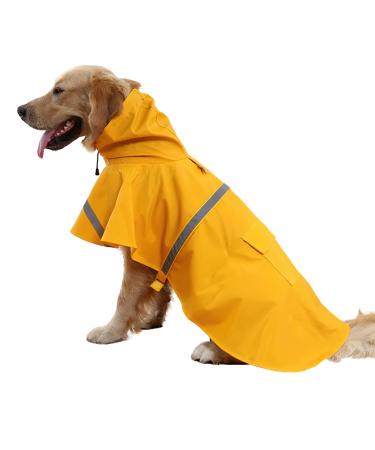NACOCO Large Dog Raincoat Adjustable Pet Water Proof Clothes Lightweight Rain Jacket Poncho Hoodies with Strip Reflective (XL, Yellow) X-Large (Pack of 1) Yellow