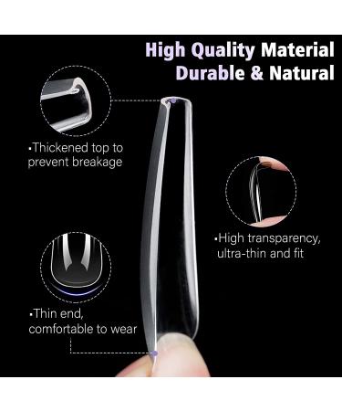 Canvalite Coffin Nail Tips 504 Pcs with Acrylic Nail Clippers and Files - Professional Clear Full Cover Ballerina Fake Nails for Nail Salons and DIY Nail Art - 12 Sizes - Buy Online on GoSupps.com
