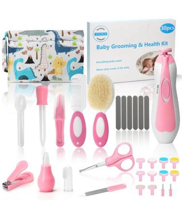 30 in 1 Baby Grooming Kit  Divava Baby Healthcare Set and Safety Electric Nail Trimmer Set Newborn Care Kits Baby Hair Brush and Comb Set for Nursing Newborns Baby Toddler-Pink Upgraded Pink