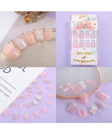 Sethexy French Short Pink Sparkle False Fingernails - 24 Glossy Acrylic Nail Tips with Glue for Women & Girls - Buy Online on GoSupps.com