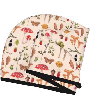 Hair Towel Wrap - Quick Drying Hair Turban with Button | Retro Autumn Mushrooms Design - Buy Online on GoSupps.com